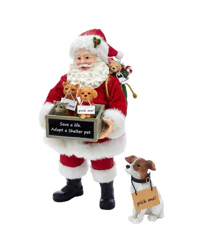 Kurt S- Adler - 10-5" Fabriche Adopt-A-Pet Santa With Dog 2-Piece Set
