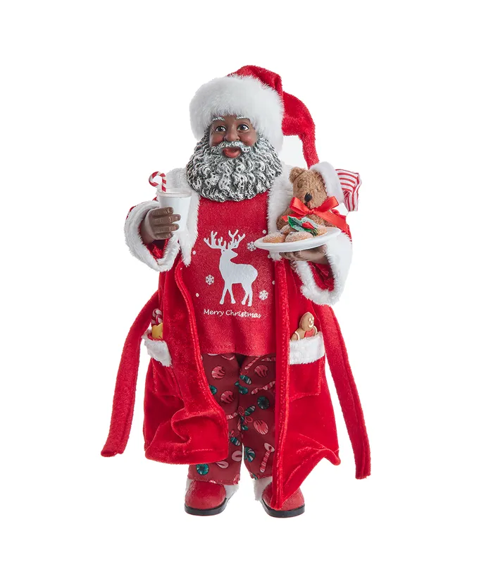 Kurt S- Adler - 10-5" Fabriche African American Santa In Pajamas and Robe