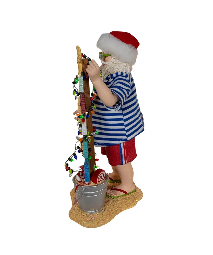 Kurt S- Adler - 10-5" Fabriche Battery Operated Beach Santa With Lighted Sign - Image 2