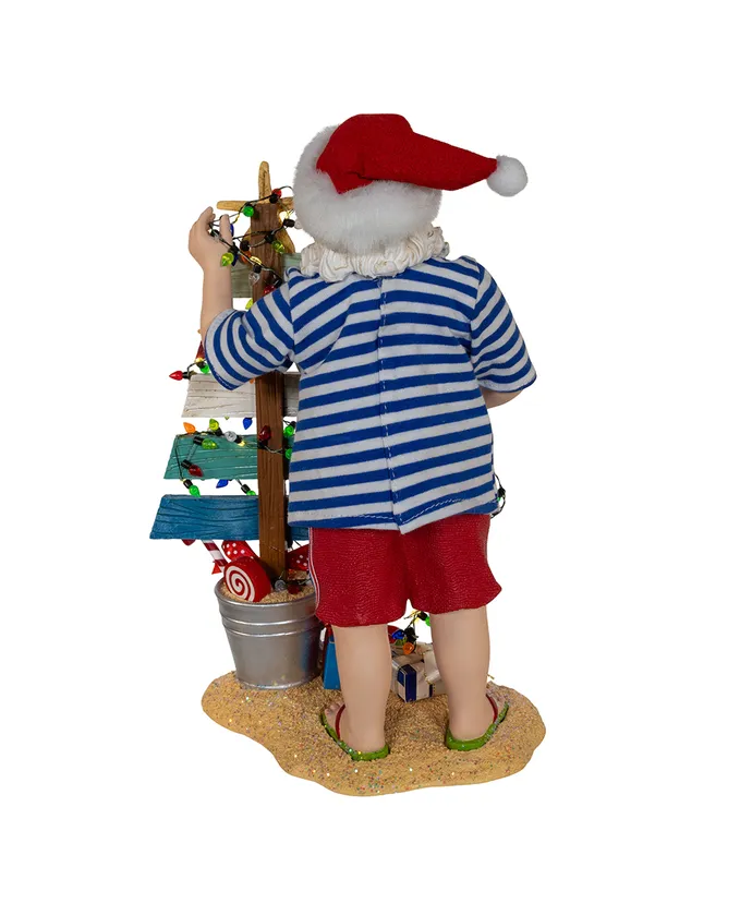 Kurt S- Adler - 10-5" Fabriche Battery Operated Beach Santa With Lighted Sign - Image 3