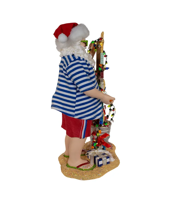 Kurt S- Adler - 10-5" Fabriche Battery Operated Beach Santa With Lighted Sign - Image 4