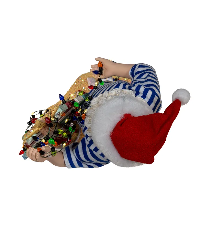 Kurt S- Adler - 10-5" Fabriche Battery Operated Beach Santa With Lighted Sign - Image 5