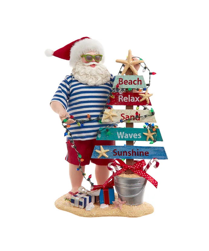 Kurt S- Adler - 10-5" Fabriche Battery Operated Beach Santa With Lighted Sign