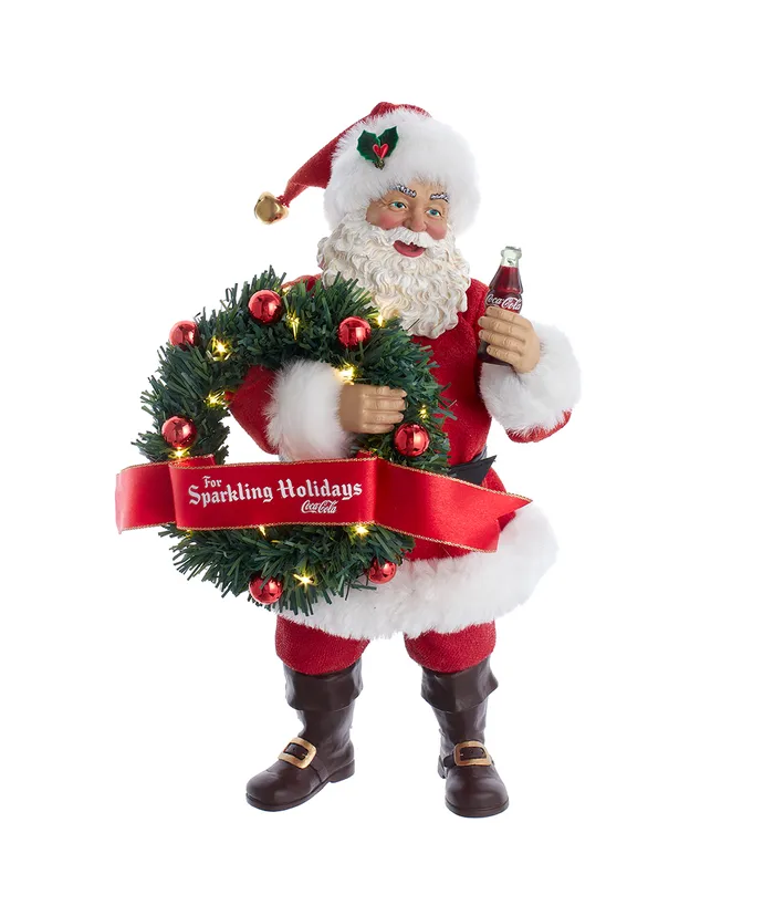 Kurt S- Adler - 10-5" Fabriche Coca-Cola Battery Operated Santa With Lighted Wreath