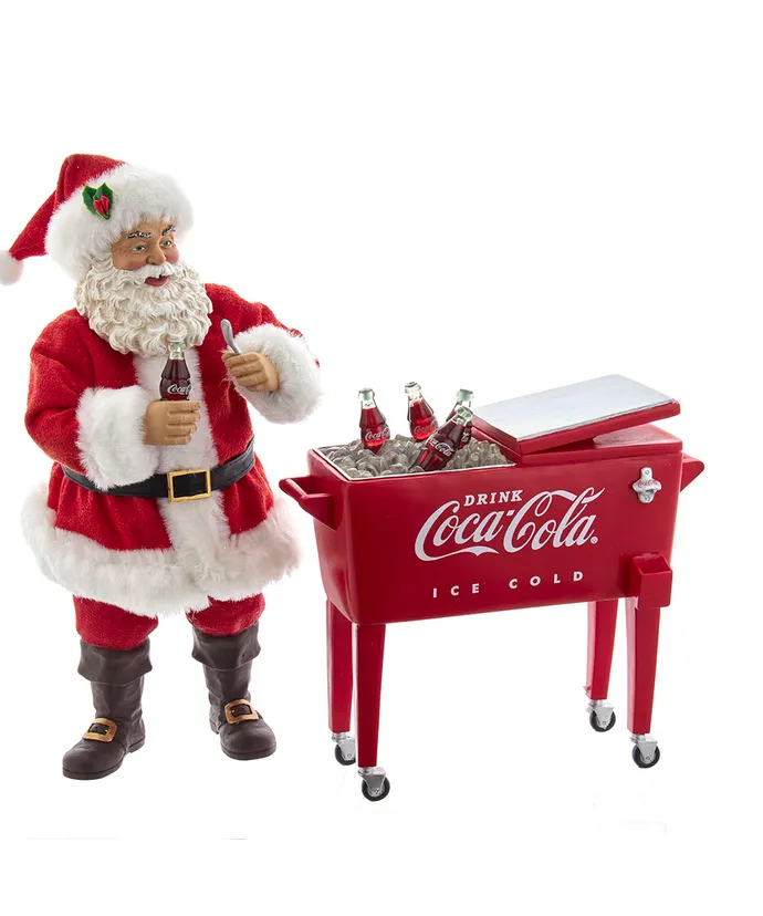 Kurt S- Adler - 10-5" Fabriche Coca-Cola Santa With Table Cooler 2-Piece Set