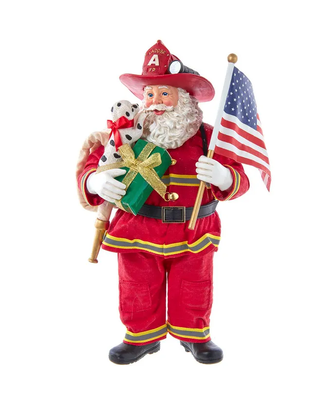 Kurt S- Adler - 10-5" Fabriche Fireman With American Flag Santa