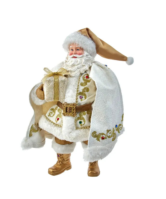 Kurt S- Adler - 10-5" Fabriche White and Gold Santa