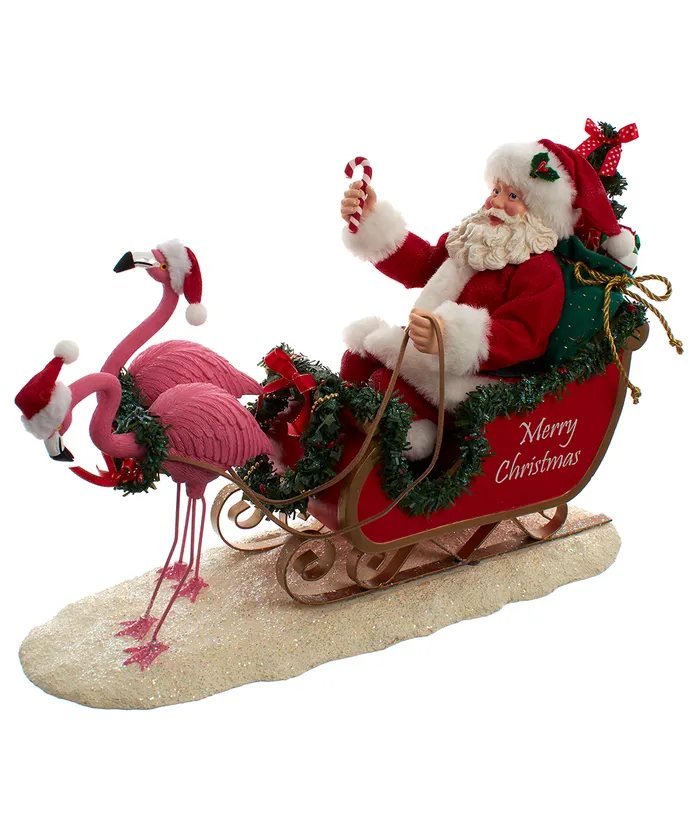 Kurt S- Adler - 10" Fabriche Santa In Sleigh With Flamingos