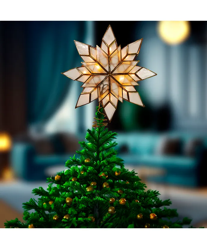 Kurt S. Adler - 10-Light Clear LED Gold Capiz Star Treetop - Image 2