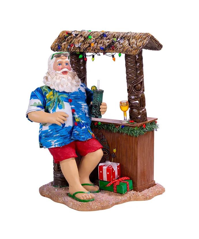 Kurt S- Adler - 11" Fabriche Beach Santa Sitting At Tiki Bar