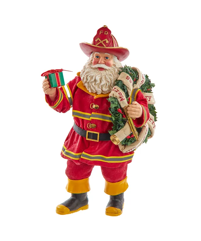 Kurt S- Adler - 11" Fabriche Fireman Santa with Wreath and Hose
