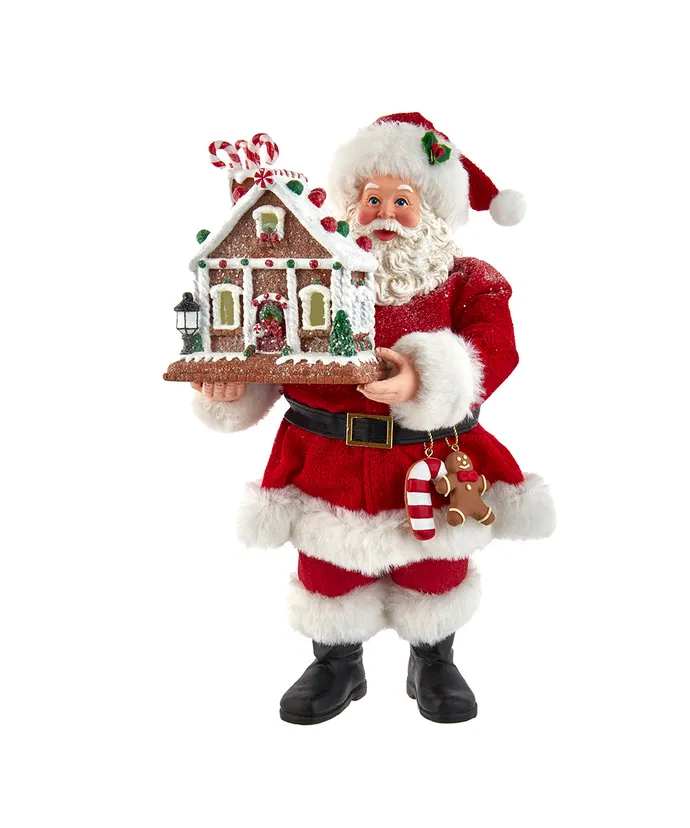 Kurt S- Adler - 12" Fabriche Battery-Operated Santa With Light-Up Gingerbread House