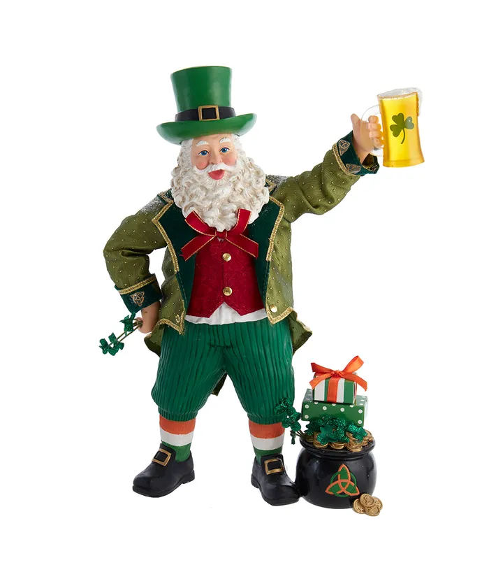 Kurt S- Adler - 12" Fabriche Musical Irish Santa Holding A Beer Mug