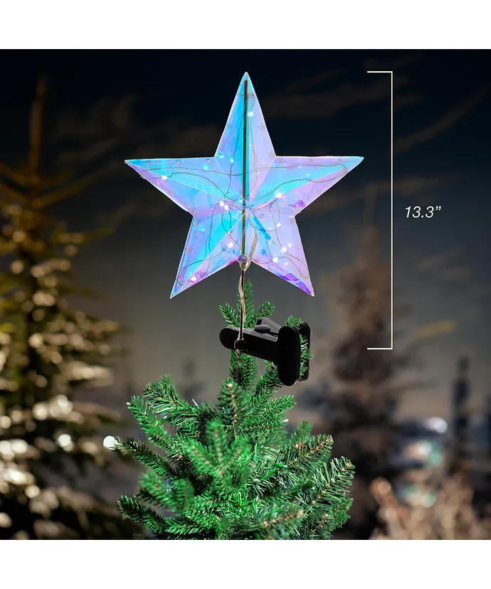 Kurt S. Adler - 13.25" Pre-Lit Multicolor RGB Holographic Star Treetop - Image 3