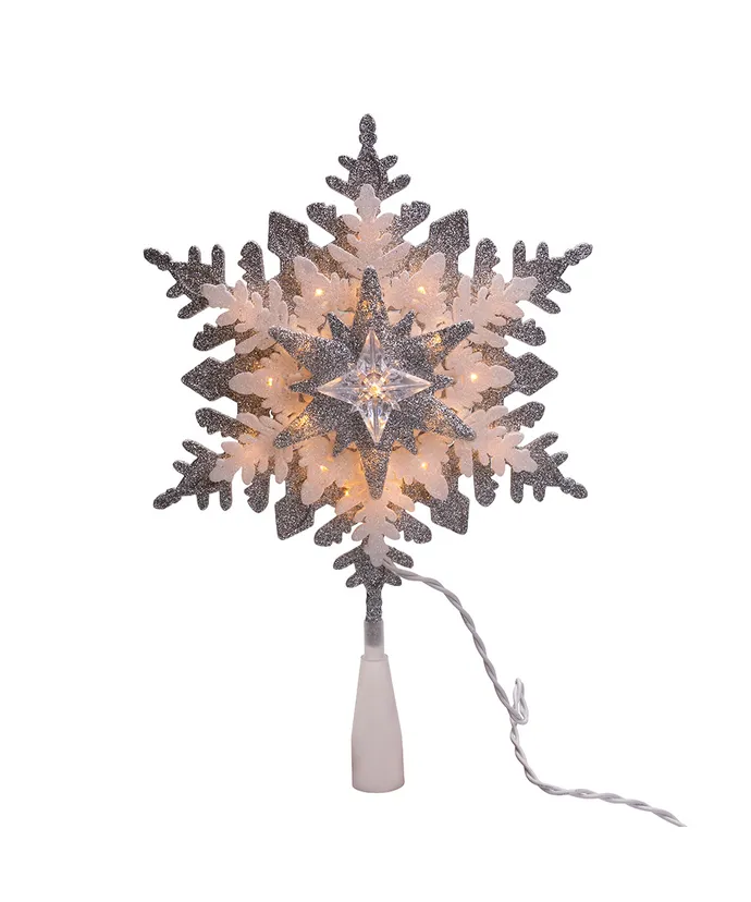 Kurt S. Adler - 13.75" UL 20-Light Silver & White Glittered Snowflake Treetop - Image 2