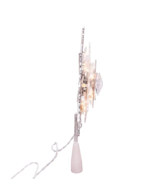 Kurt S. Adler - 13.75" UL 20-Light Silver & White Glittered Snowflake Treetop - Image 3
