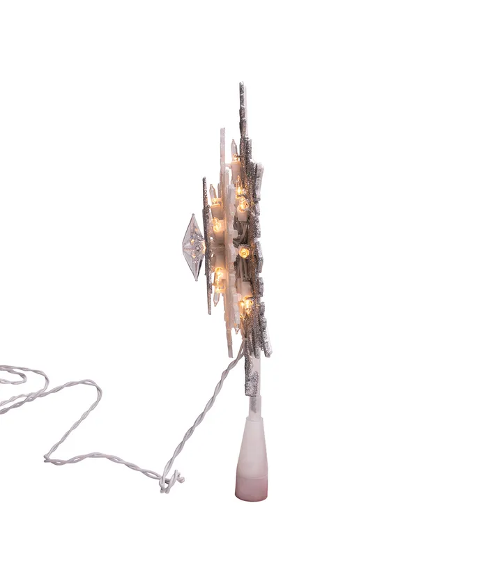 Kurt S. Adler - 13.75" UL 20-Light Silver & White Glittered Snowflake Treetop - Image 5