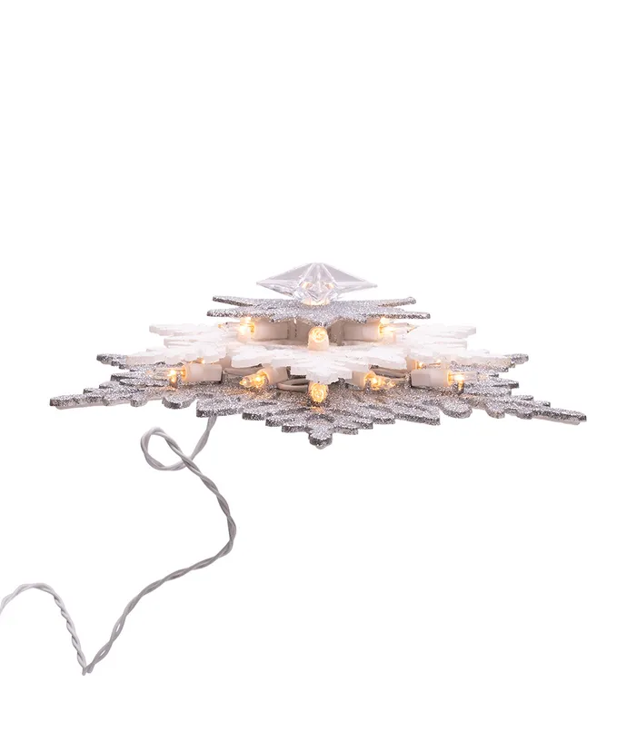 Kurt S. Adler - 13.75" UL 20-Light Silver & White Glittered Snowflake Treetop - Image 6