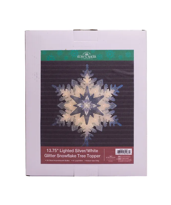 Kurt S. Adler - 13.75" UL 20-Light Silver & White Glittered Snowflake Treetop - Image 9
