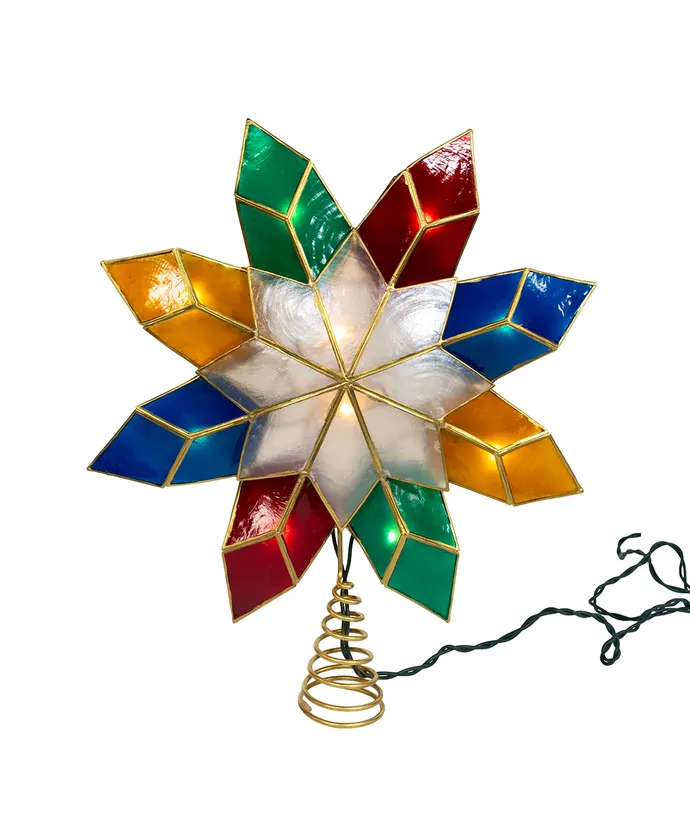 Kurt S. Adler - 13" UL 10-Light Multicolor 8-Point Double Face Gold Capiz Star Treetop - Image 2