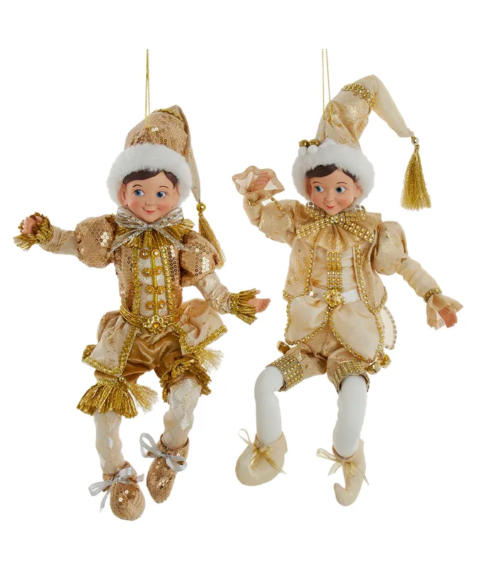 Kurt S- Adler - 15" KSA Kringles Ivory and Gold Elf Ornaments 2 Assorted