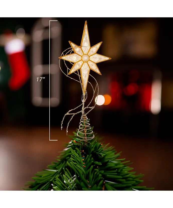 Kurt S. Adler - 17" Pre-Lit Gold Glittered 8-point Star Treetop - Image 10