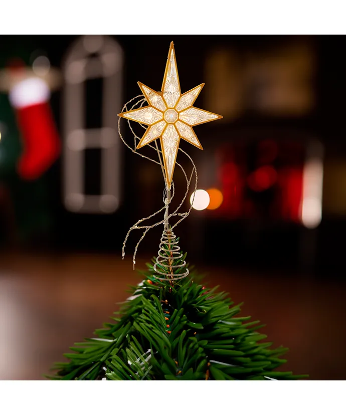 Kurt S. Adler - 17" Pre-Lit Gold Glittered 8-point Star Treetop - Image 9