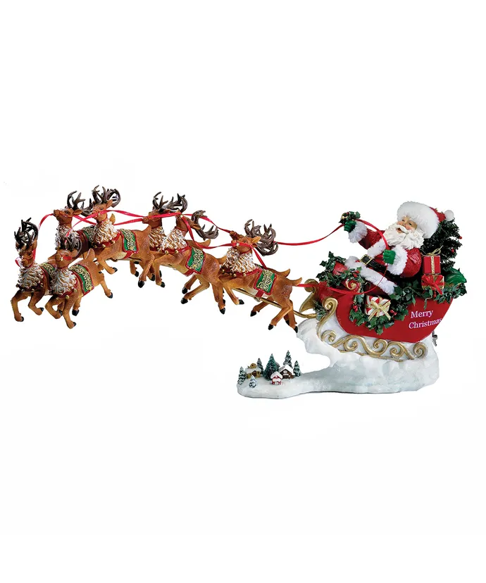 Kurt S- Adler - 24" Fabriche Musical Santa With 8 Reindeer 2-Piece Set