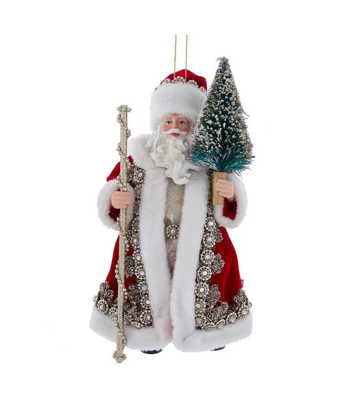 Kurt S- Adler - 6-5" Fabriche Regal Red Santa With Staff and Christmas Tree