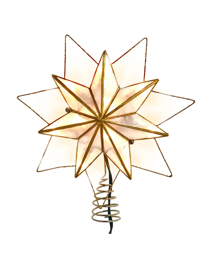 Kurt S. Adler - 9.45" UL 10-Light 7-Point Gold Glittered Capiz Star Treetop