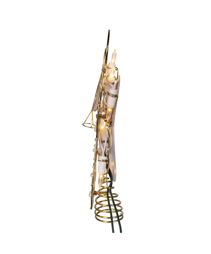 Kurt S. Adler - 9.75" 10-Light LED Capiz Wire & Scroll Angel With Brass Plating Finish Treetop - Image 2