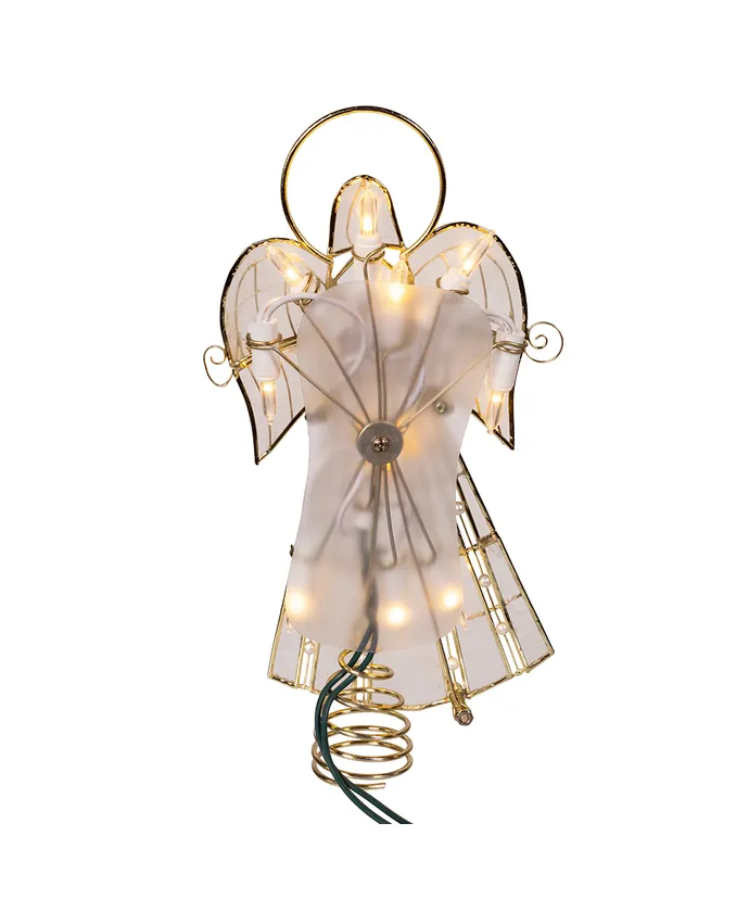 Kurt S. Adler - 9.75" 10-Light LED Capiz Wire & Scroll Angel With Brass Plating Finish Treetop - Image 4
