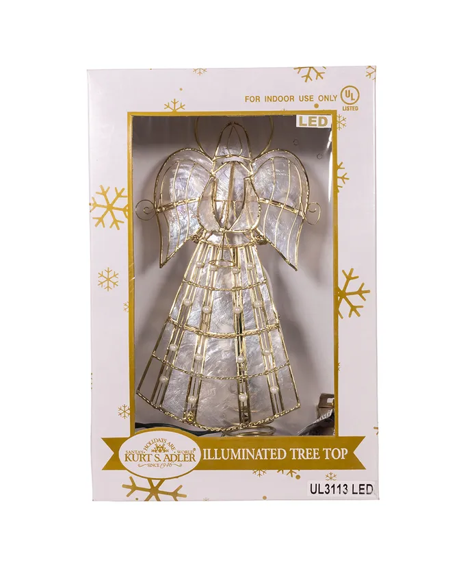 Kurt S. Adler - 9.75" 10-Light LED Capiz Wire & Scroll Angel With Brass Plating Finish Treetop - Image 8