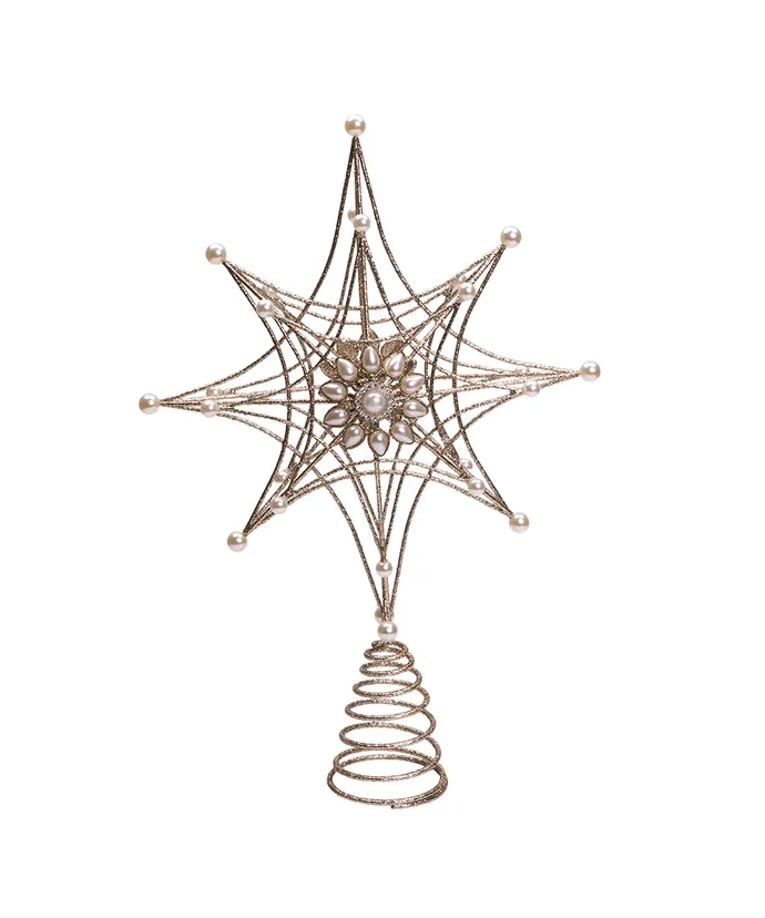 Kurt S. Adler - Metal Gold & Pearl Snowflake Treetop - Image 5