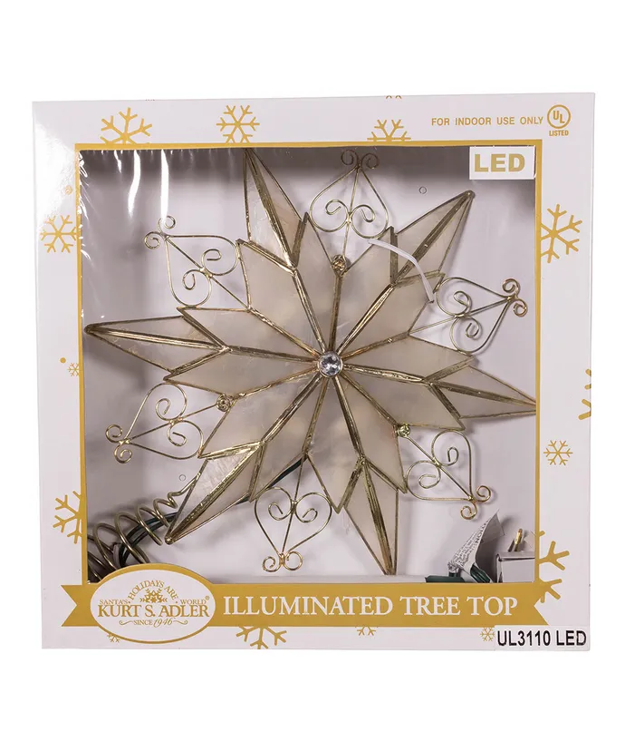 Kurt S. Adler - UL 10-Light LED 6-Point Brass Plated Capiz Star With Scroll Design Treetop - Image 8