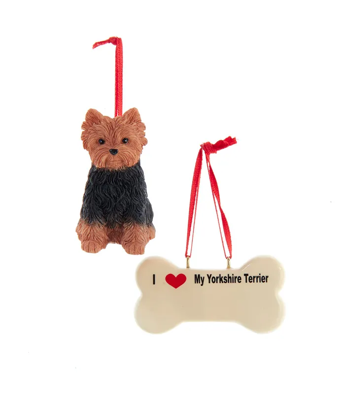 Kurt S. Adler - Yorkshire Terrier With Dog Bone Ornaments For Personalization, 2-Piece Set, -