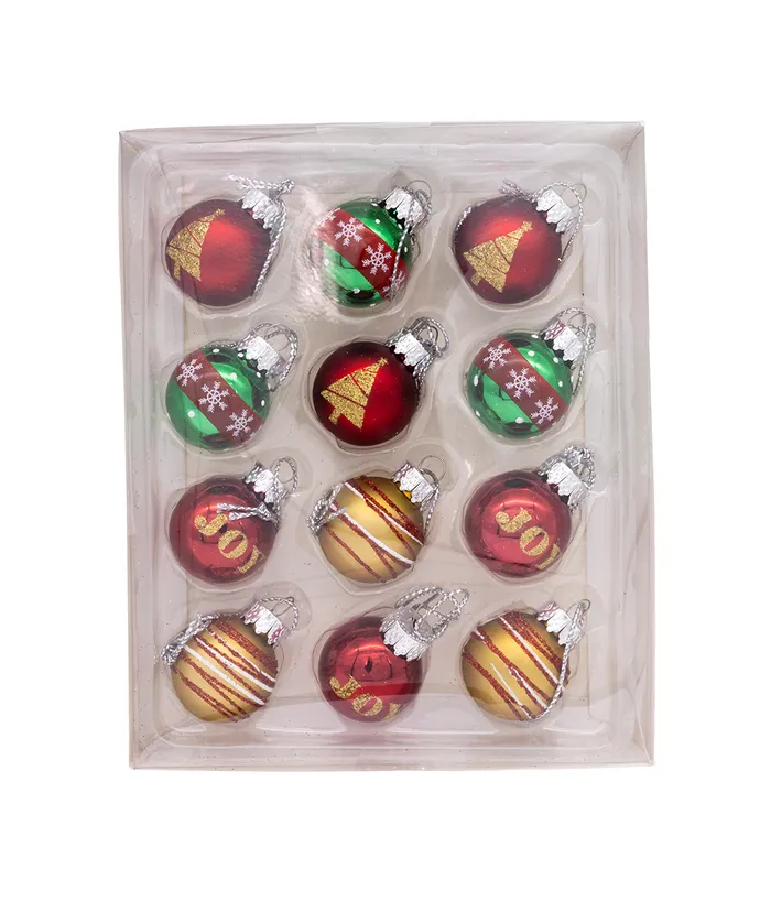 Kurt S. Adler - 25MM Miniature Glass Red & Green Ball Ornaments, 12 Piece Box, - - Image 2