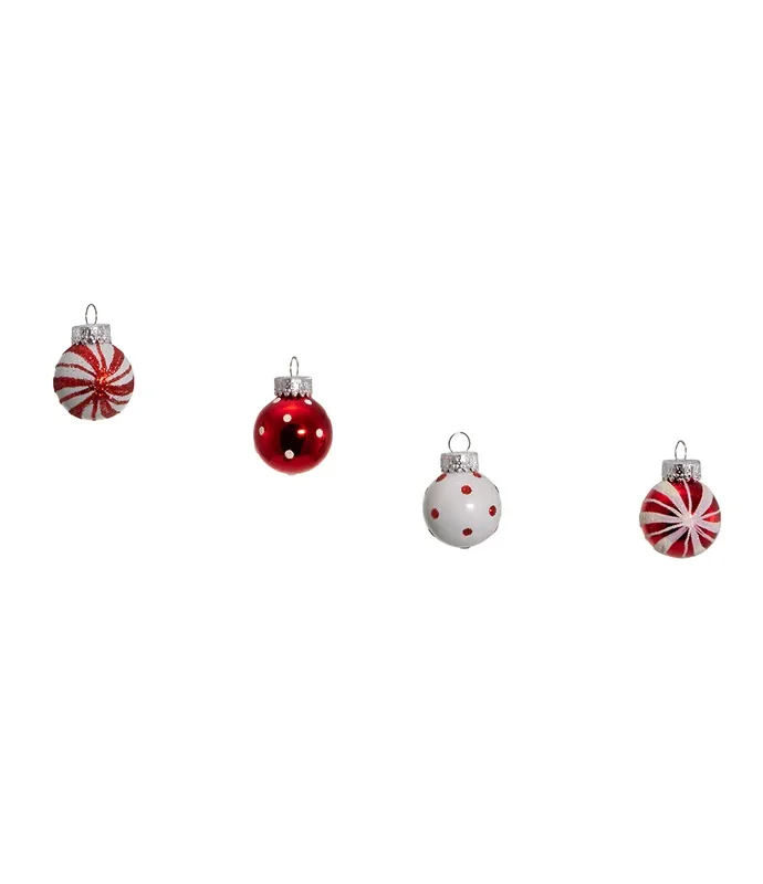 Kurt S. Adler - 25MM Miniature Red and White Glass Ball Ornaments, 12-Piece Box, -