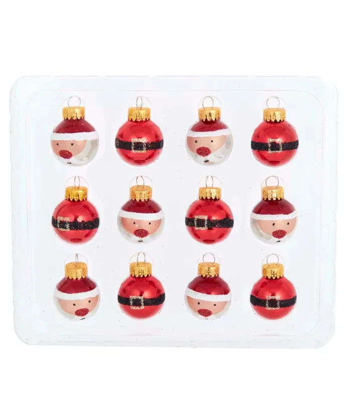 Kurt S. Adler - 25MM Miniature Santa and Buckle Glass Ball Ornaments, 12-Piece Box, -