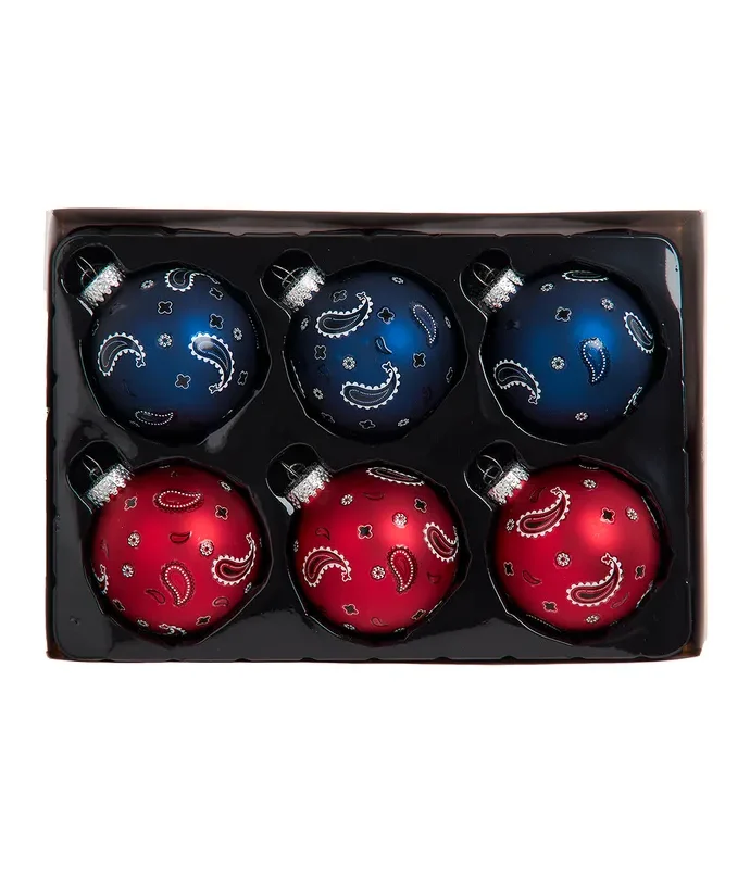Kurt S. Adler - 65MM Glass Bandana Style Ball Ornaments, 6-Piece Box