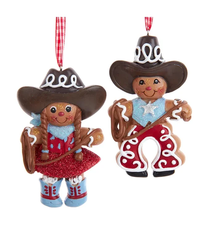 Kurt S. Adler - Gingerbread Cowboy & Cowgirl Ornament, 2 Assorted