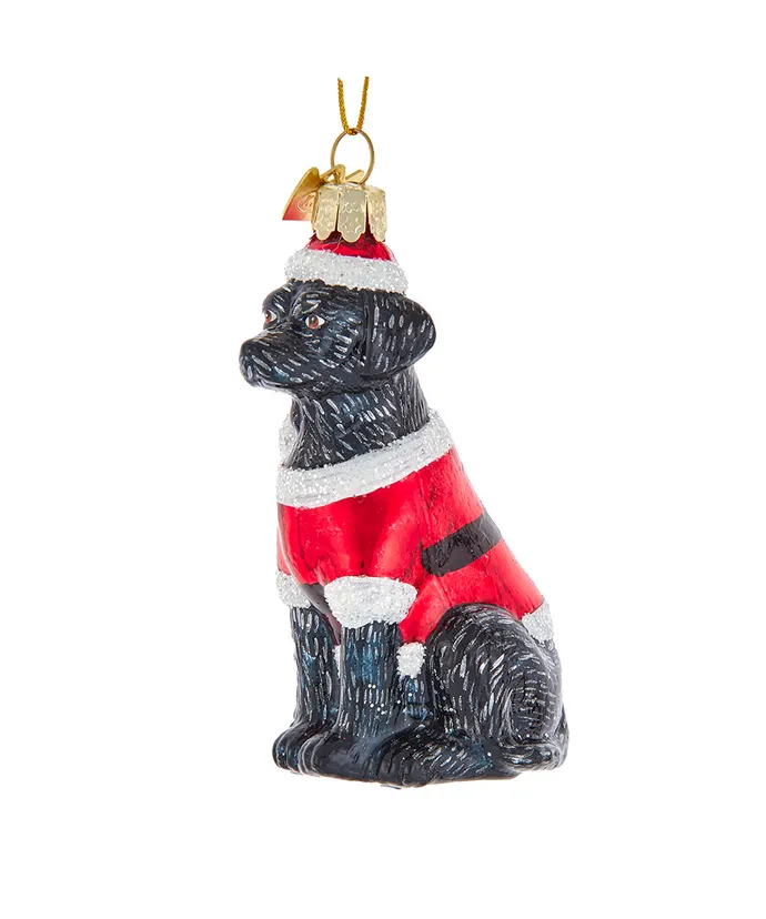 Kurt S. Adler - Noble Gems™ Glass Black Labrador Retriever With Santa Suit Ornament