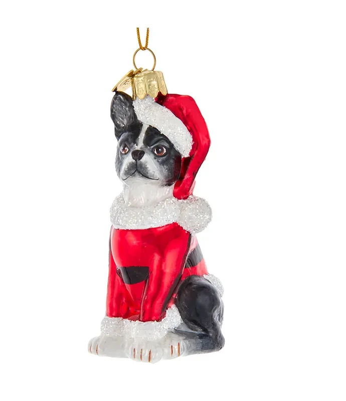 Kurt S. Adler - Noble Gems™ Glass Boston Terrier With Santa Suit Ornament