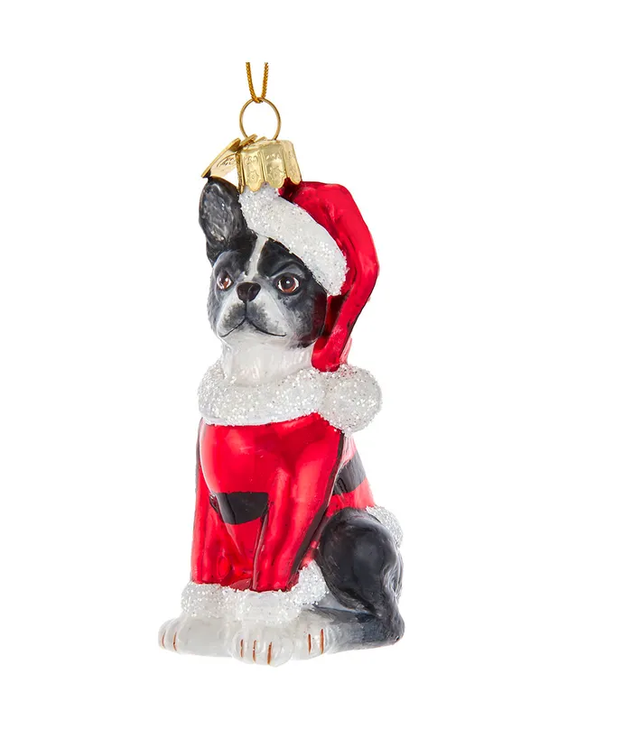 Kurt S. Adler - Noble Gems™ Glass Boston Terrier With Santa Suit Ornament