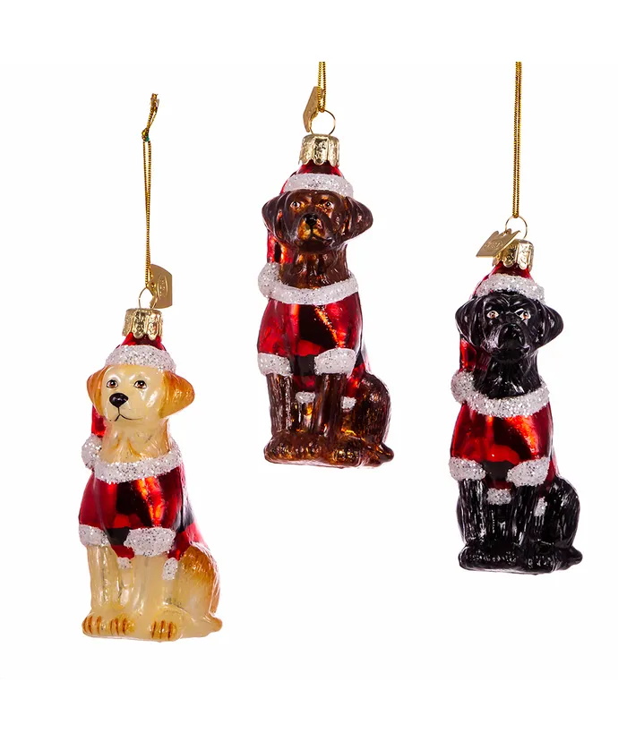 Kurt S. Adler - Noble Gems™ Glass Brown Labrador Retriever With Santa Suit Ornament