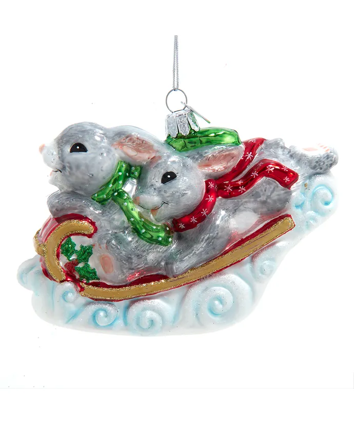 Kurt S. Adler - Noble Gems™ Glass Bunnies On Sled Ornament
