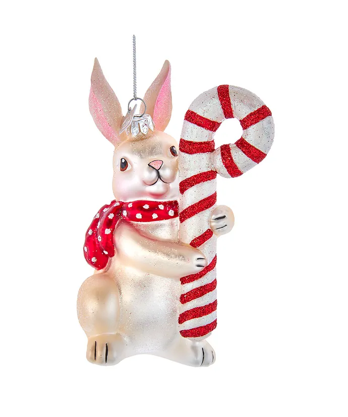 Kurt S. Adler - Noble Gems™ Glass Bunny With Candy Cane Ornament
