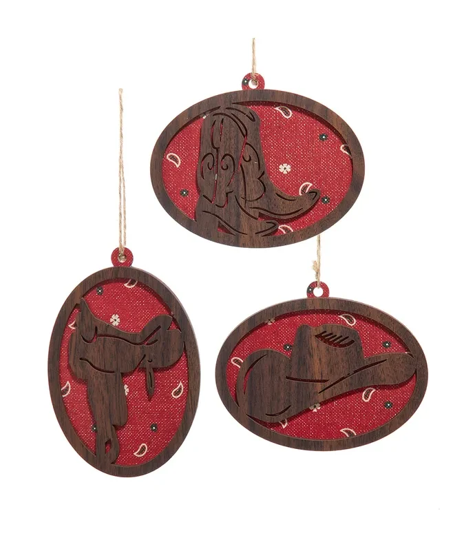 Kurt S. Adler - Red Cowboy Gear Ornaments, 3 Assorted