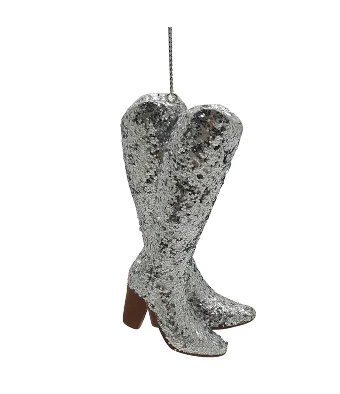 Kurt S. Adler - Silver Glitter Cowboy Boots Ornament