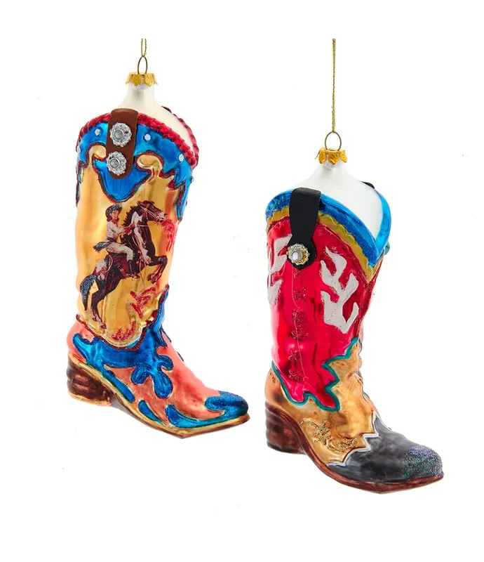 Kurt S. Adler - Western Boots Glass Ornaments, 2 Assorted